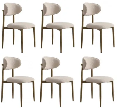 Obrázek produktu pro 6 jídelních židlí, čalouněné, béžové, s boucléovou potahovou látkou, s dřevěnou konstrukcí, moderní design
