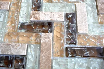 Produktbild von Handmuster Mosaikfliese Transluzent hellbraun Fischgrät Glasmosaik Crystal Stein emperador hell MOS87HB-1253_m