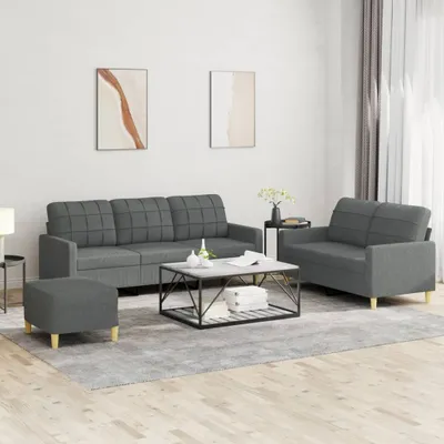 Produktbild von ZMH 3-tlg. Sofagarnitur mit Kissen Dunkelgrau Stoff
