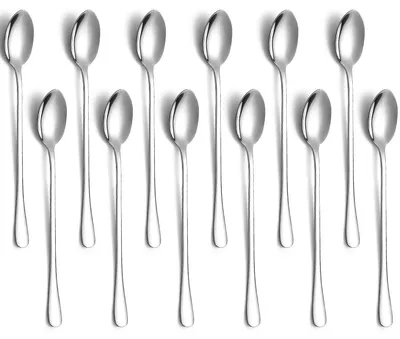 Produktbild von Latte Macchiato Löffel Set - 12-teilig mit 19,8 cm Länge - Edelstahl Kaffeelöffel für Eistee, Cocktails und Kaltgetränke