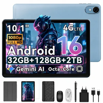 Productafbeelding van 2026 W80 10.1" Tablet met 120Hz, 32+128GB/2TB opslag, Android 16, 4G SIM + 5G Wi-Fi, Gemini 4.0, Widevine L1, 6000mAh batterij, inclusief toetsenbord/muis/stylus/beschermhoes/oplader