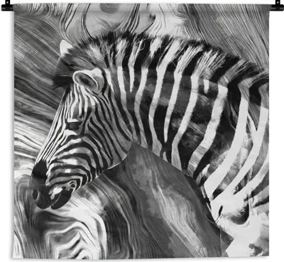 Produktbild von MuchoWow® Wandteppich Wandbehang Gemälde - Ölfarbe - Zebra - Tiere - Schwarz - Weiß 150x150 cm Tapisserie Dekoration Wandtuch - Wohnaccessoires - Modernes