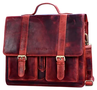 Produktbild von große rote Leder Aktentasche - Vintage Lehrertasche - Businesstasche aus Rindsleder - Klassische Laptoptasche