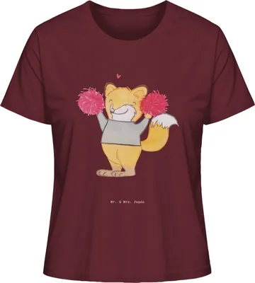 Produktbild von Mr. & Mrs. Panda Baumwoll T-Shirt Damen Fuchs Cheerleader Größe L - Burgundy - Geschenk, Oberteil, Cheerleading, Basic, Turniere, Turnen, Turn Club, Shirt