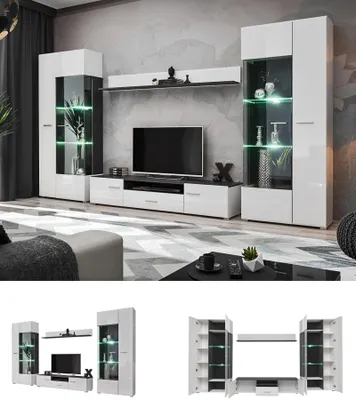 Produktbild von Wohnwand Solo Twin - Wohnzimmermöbel - Schrankwand für Wohnzimmer - Wohnzimmerchrank - Anbauwand Wohnwand - 340cm - Modern - 10 - Wohnwand