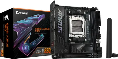 Produktbild von GIGABYTE B850I AORUS PRO Motherboard - Unterstützt AMD Ryzen 9000 Serie CPUs, 8+2+1 Phasen Digital-VRM, bis zu 8400MHz DDR5 (OC), 1xPCIe 5.0 + 1xPCIe 4.0 M.2, 2.5LAN, WIFI 7, USB 3.2 Gen 2