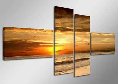 Produktbild von Visario Leinwandbild Sonnenuntergang Strand 160x70 cm – 4-teilig, Bild Wandbild Kunstdruck, aufhängfertig, Echtholzrahmen, Zackenaufhänger, Art. 6521