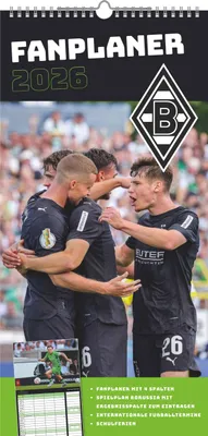 Produktbild von N Neumann - Borussia Mönchengladbach 2026 - Fanplaner 22x45 cm mit 4 Spalten, deutschem Kalendarium & Spiralbindung, Fußball-Familienkalender mit 12 Monatsblättern & Spielerfotografien