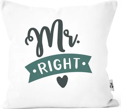 Produktbild von Kissenbezug Aufdruck Mr. / Mrs. Right Herz Partnergeschenk Paar Liebe Hochzeitstag Kissenhülle Moonworks® Mr weiß unisize