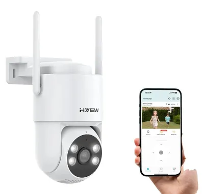 Image de Caméra IP PTZ, résolution 3 MP, angle de vision de 90°, connectivité WiFi, vision nocturne en couleur, détection des personnes par IA