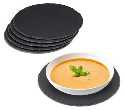 6er-Set runde Schieferplatten 25 cm, beschreibbar, Anthrazit