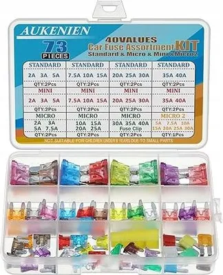 Immagine prodotto di AUKENIEN Fusibili per auto 40 valori, Mini Micro Micro2 73 pezzi.