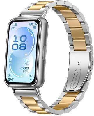 Produktbild von Stravo Premium Edelstahl Stahlgliederarmband für Huawei Band 11 / 11 Pro, inkl. Kürzungswerkzeug - Elegant - Silber/Gold