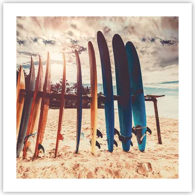 Produktbild von Poster - Poster ohne Rahmen - Surfen Strand Board - 50x50 cm - Wand Bild - Wanddeko - Wandbilder - Kunstposter - Wandposter - Bilder - Kunstdruck - Wanddekoration - Wandbild - P2XAC50x50-4992
