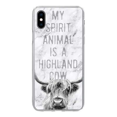 Produktbild von MuchoWow® Handyhülle Schutzhülle Hülle für iPhone Xs Schottischer Highlander - Marmor - Zitat Silikon Softcase Handy Hülle - Handytasche