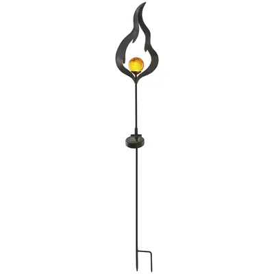 Produktbild von Star Trading 479-86 LED-Solarstab "Melilla", Flamme schwarzes Metall, orangef. Kugel,1 amber LED, ca. 85x17 cm, mit Solarpanel, incl. Akku, outdoor, Vierfarb-Karton"