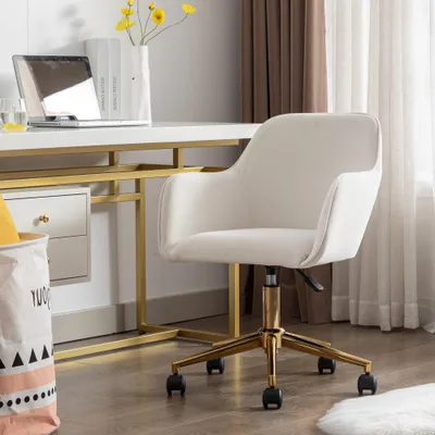 Immagine prodotto di Sedia da ufficio - Sedia per ufficio - Sedia da lavoro - Sedia girevole - Sedia con altezza regolabile - Rivestimento color avorio