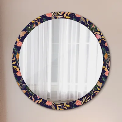 Produktbild von Modern Spiegel - Wandspiegel Design Wandmontage – Badspiegel mit Aufdruck - Rundspiegel - Wasserfarbe Pflanzen - Rund: Ø100cm