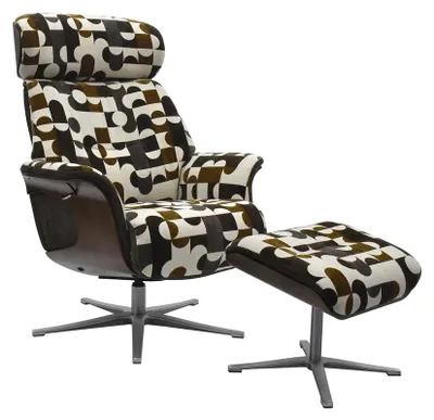 Produktbild von KAWOLA Sessel TOSAR Relaxsessel drehbar Stoff Retro-Design braun mit Hocker