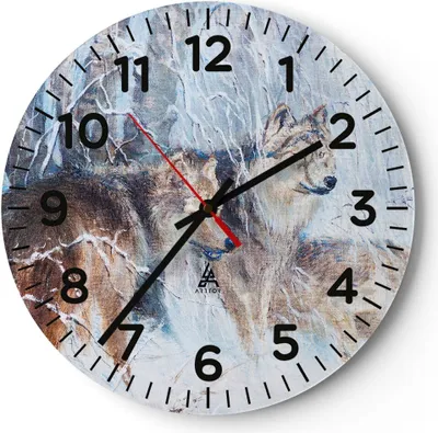 Produktbild von Wanduhr - Rund - Glasuhr - Wolf Tier Wald - 40x40cm - Schleichendes Uhrwerk - Lautlos - zum Aufhängen bereit - Dekoration Modern - Wanddekoration aus Glas - C4AR40x40-3770