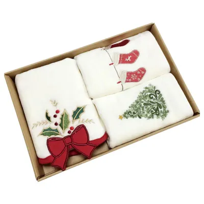 Image de lot de 3 serviettes de Noël, gant de toilette, pur coton, essuie-mains de salle de bain et de cuisine, essuie-mains de lavabo