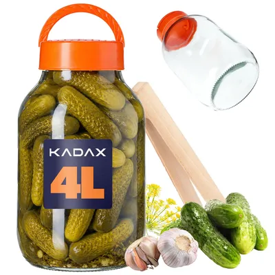 Immagine prodotto di Vaso per conserve KADAX con pinze "Hogatza", vaso per sottaceti con coperchio in plastica, vasi per conserve, 4 litri