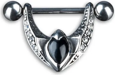 Produktbild von KoolKatana Brustpiercing Nippel Schild Barbell mit Anhänger Zirkonia Chirurgenstahl 316 L teilweise geschwärzt Z163.D1