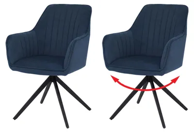 Obrázek produktu pro Sada 2 jídelních židlí HWC-L79, kuchyňská židle s opěrkou, židle s područkami, otočná, automatická poloha, látka/textil  modrá