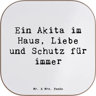 Produktbild von Mr. & Mrs. Panda Holzuntersetzer Spruch Akita Inu Liebe - Weiß - Geschenk, Quadratischer Untersetzer, intelligenter Hund, gläseruntersetzer, Hunderassen Eigenschaften