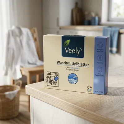 Produktbild von Veely Waschmittelblätter Waschmittelblätter 7-in-1 Extra Stark Frischer Ozean, Frischer Ozean 7-in-1 Extra Stark