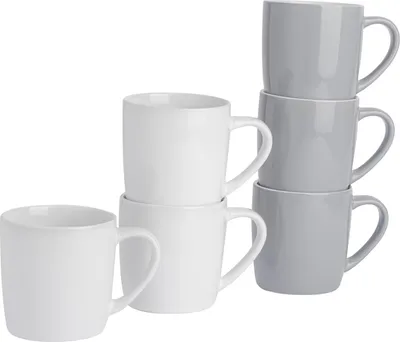 Produktbild von Argon Ta Farbige Kaffeetassen – 350 ml – Grau/Weiß – 6er-Pack – Robuste Teetasse aus Steingut, spülmaschinen- und mikrowellengeeignet