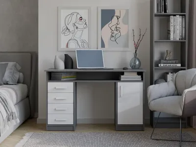 Immagine prodotto di Scrivania ADA BIANCO ANTRACITE 125 cm 4 Cassetti Armadio Scaffali Ufficio Camera