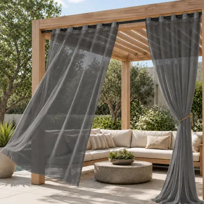 Immagine prodotto di Tenda da esterno con occhielli Tende trasparenti impermeabili Tenda da esterno Tende da esterno per terrazza, set di 2, 132x213cm/W*H, grigio scuro