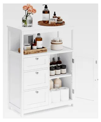 Produktbild von Badezimmerschrank mit 3 Schubladen, Schranktür und verstellbarem Ablageboden, 30 x 60 x 80 cm, weiß