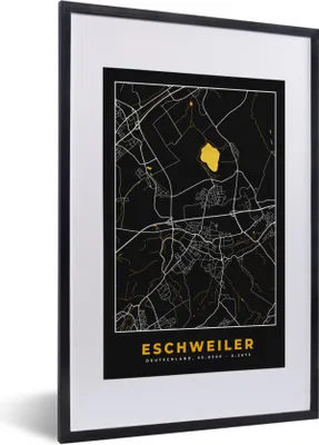 Produktbild von MuchoWow® Gerahmtes Poster Gold - Deutschland - Karte - Eschweiler 40x60 cm - Poster mit Schwarzem Bilderrahmen Wandposter Rahmen Foto Bilder - Poster in Rahmen