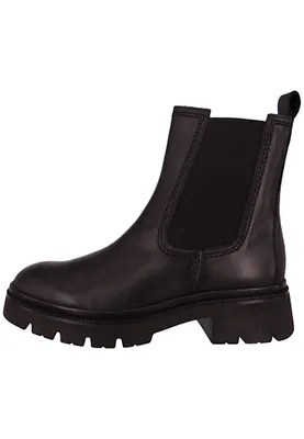 A black Chelsea boot is shown from the side against a white background.