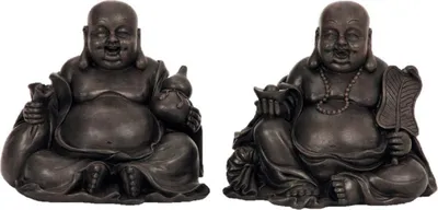 Produktbild von 2 Stück Buddha Figuren sitzt und lacht 15 cm Skulpturen