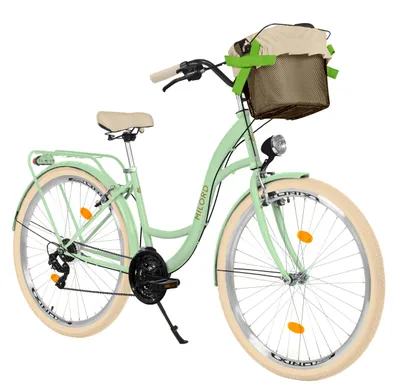 Produktbild von MILORD Damenfahrrad Citybike Komfort Mit Metallkorb Hollandrad Fahrrad, 28 Zoll, 21-Gang, Grün-Creme