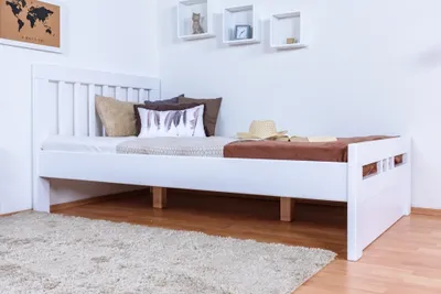 Produktbild von Einzelbett / Gästebett "Easy Premium Line" K8 inkl.1 Abdeckblende, 120 x 200 cm Buche Vollholz massiv weiß lackiert
