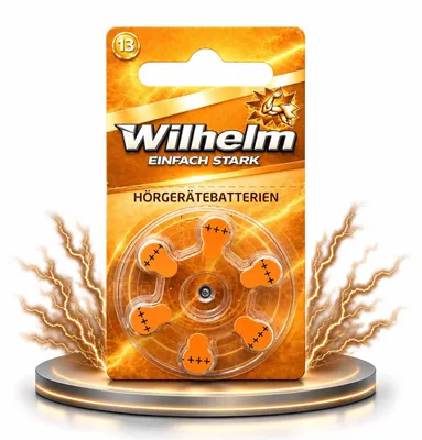 Produktbild von 6 x WILHELM Hörgerätebatterien Typ 13 orange Hörgerätbatterie PR48 ZL2 1,4/1,45 V, KI-generiertes Bild