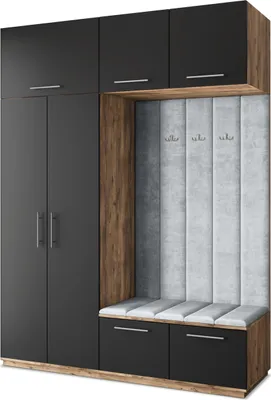 Produktbild von Masseno Garderobe-Set REMA 180/240/60 cm Modern Garderobenschrank Eiche Lefkas, Veloursstoff MONOLITH 84 (Hellgrau)