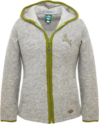 Produktbild von Outdoorjacke aus Wolle Grau-Grün mit kleinem Hirschmotiv