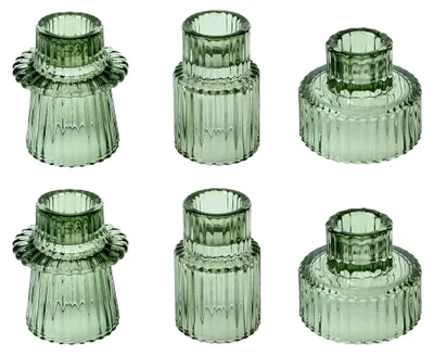 Produktbild von Grünes Kerzenhalter-Set aus Glas für Spitzkerzen, Stumpenkerzen und Teelichter, 6 Stück