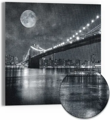 Produktbild von DEQORI Hybrid Leinwand Bild 30x30 cm 'Mond über Manhattan' Wandbild Glas flach modern