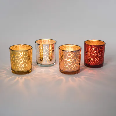 Teelichthalter-Set 4 Stück, Glas, Ornamente, 8 cm, Windlichter