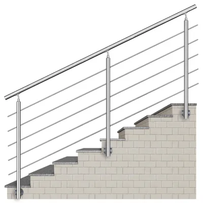 Produktbild von AICA Treppengeländer Edelstahl Seitenmontage Handlauf 240 cm mit 5 Querstäben Innen & Außen