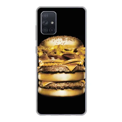 Produktbild von MuchoWow® Handyhülle Schutzhülle Hülle für Samsung Galaxy A51 Goldener Hamburger auf schwarzem Hintergrund. Silikon Softcase Handy Hülle - Schutzabdeckung