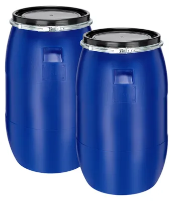 Produktbild von Garronda Set 2x 85 Liter Deckelfass Weithalsfass aus HDPE Regenfass für Garten Fass Futtertonne Wasserbehälter Universalfass Wasserfass Regentonne Lebensmittelfass Wassertank GD-0128 Blau