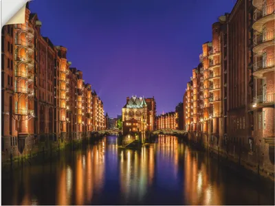 Produktbild von ARTland Wandbild, selbstklebend Hamburg Speicherstadt bei Nacht Größe: 120x90 cm