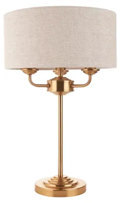 Obrázok produktu pre Stolná lampa s tienidlom HIGHCLERE, vintage, mosadz, 3xE14x7W, kov, rozmery: 50x32x32 cm, IP20, Endon